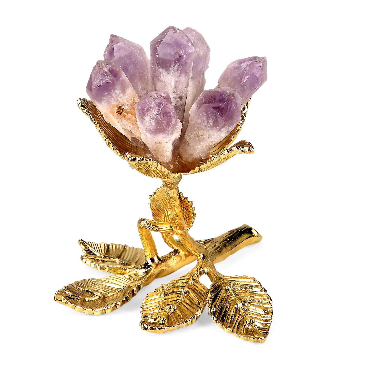 LIVMORE Decorative Crystal Flower Tabletop with Gold Metal Base - Purple & Gold