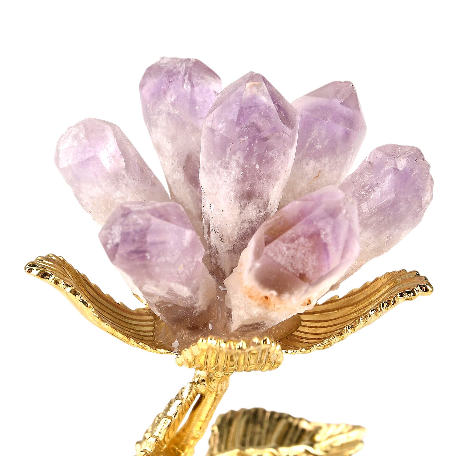 LIVMORE Decorative Crystal Flower Tabletop with Gold Metal Base - Purple & Gold