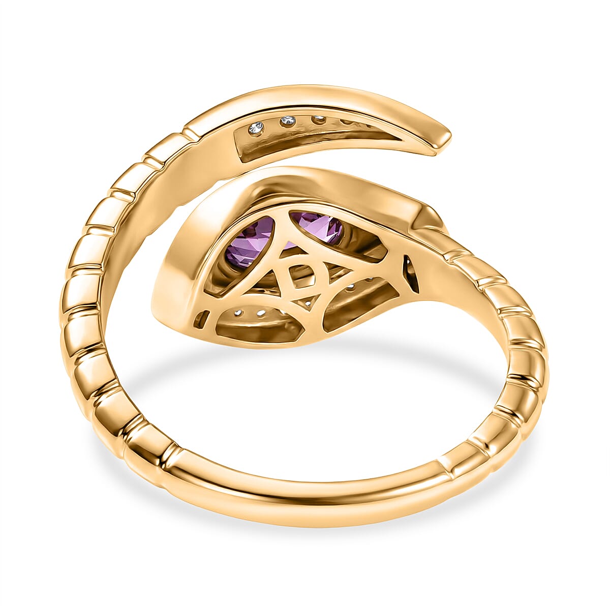 D'Joy Radiant Ember Garnet, White Zircon Bypass Ring in 18K YG PlatingSterling Silver  0.875  Ct.