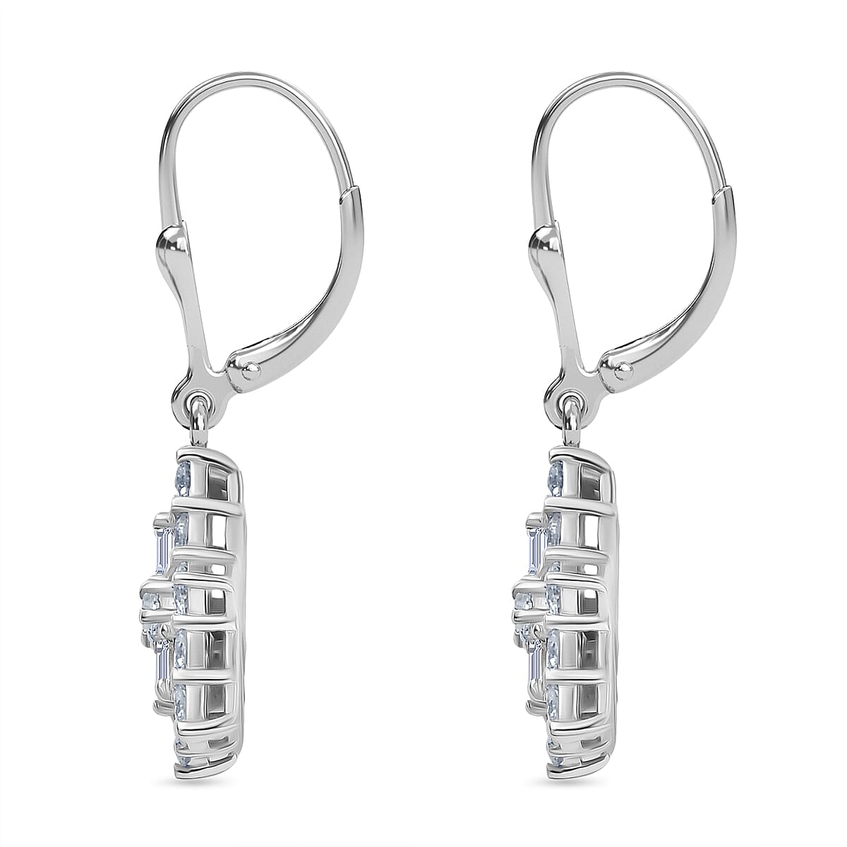 D'Joy Moissanite Cluster Earring with Lever Back in Platinum Overlay Sterling Silver