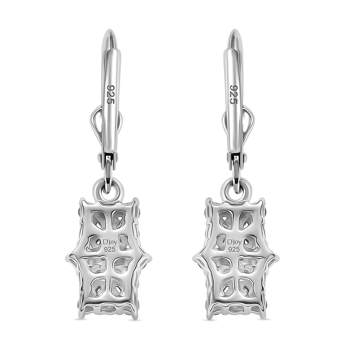 D'Joy Moissanite Cluster Earring with Lever Back in Platinum Overlay Sterling Silver