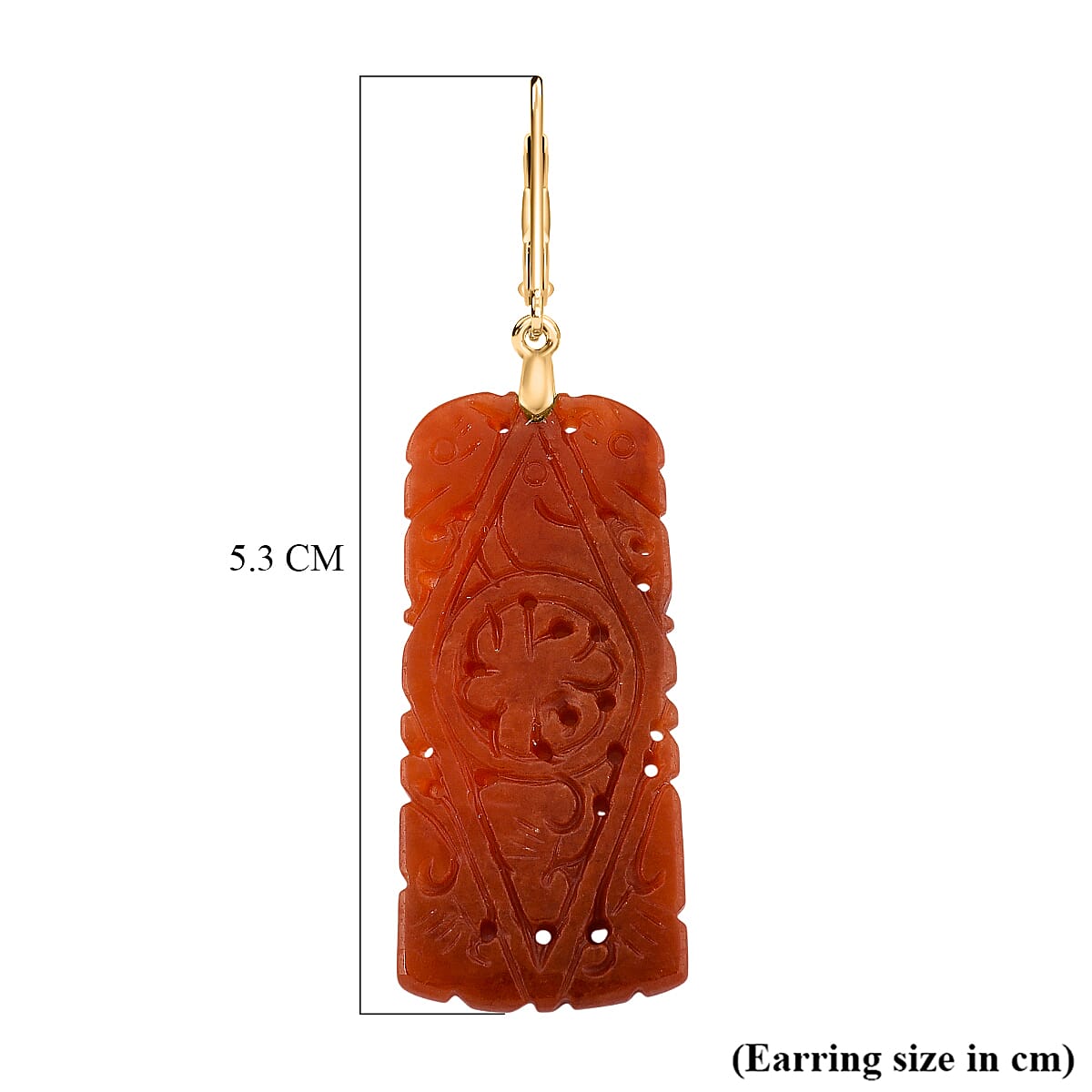 D'Joy Enhanced Red Jade Beads Filigree Carved Drop Earrings with Lever Back in Yellow Gold Plated Sterling Silver 30.00 Ct.