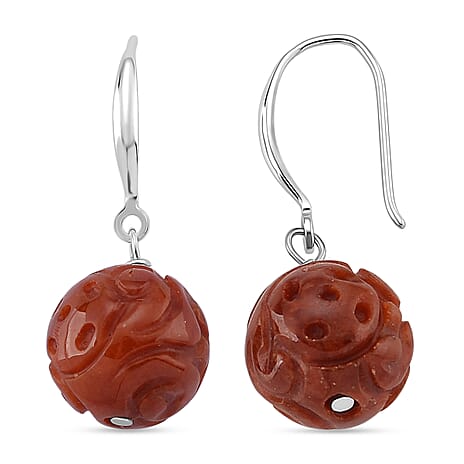 D'Joy Red Jade Beads Hook Earring in Rhodium Overlay Sterling Silver 20.00 Ct.