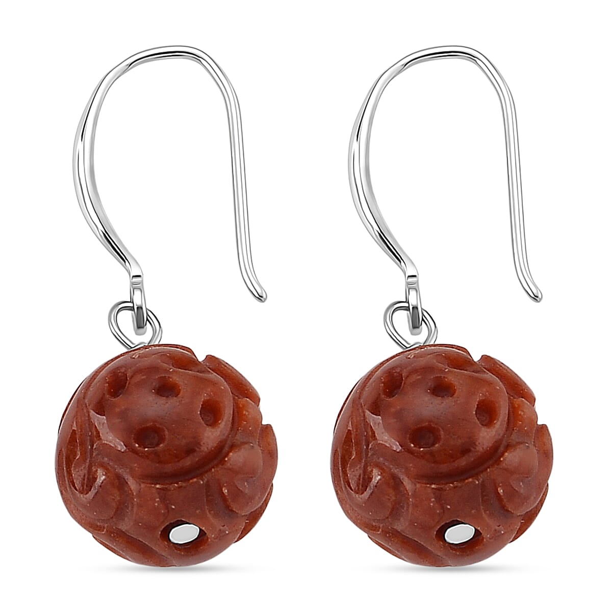 D'Joy Red Jade Beads Hook Earring in Rhodium Overlay Sterling Silver 20.00 Ct.