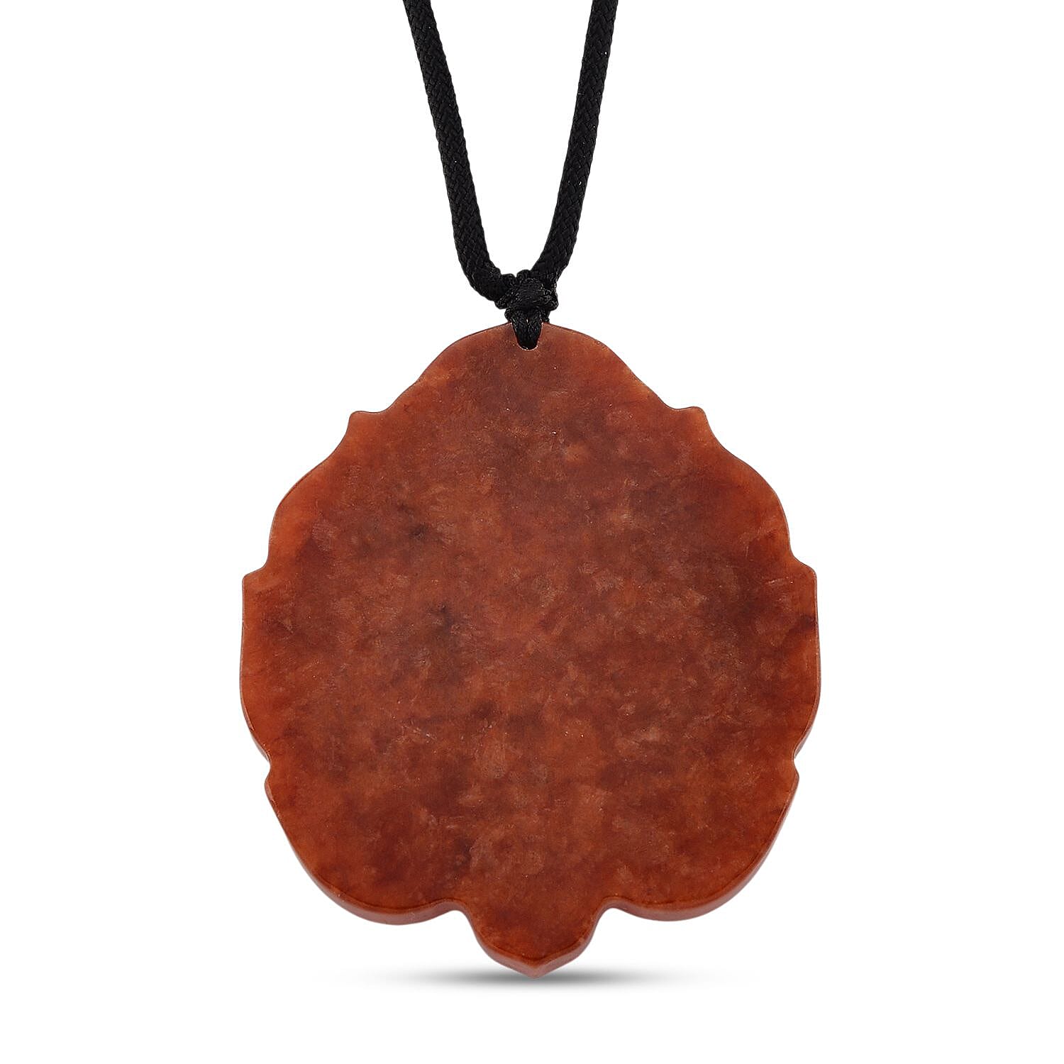 Enhanced Red Jade Carved Lotus & Buddha Necklace with Cotton Thread (Size - 28 Adjustable) 120.00 Ct.