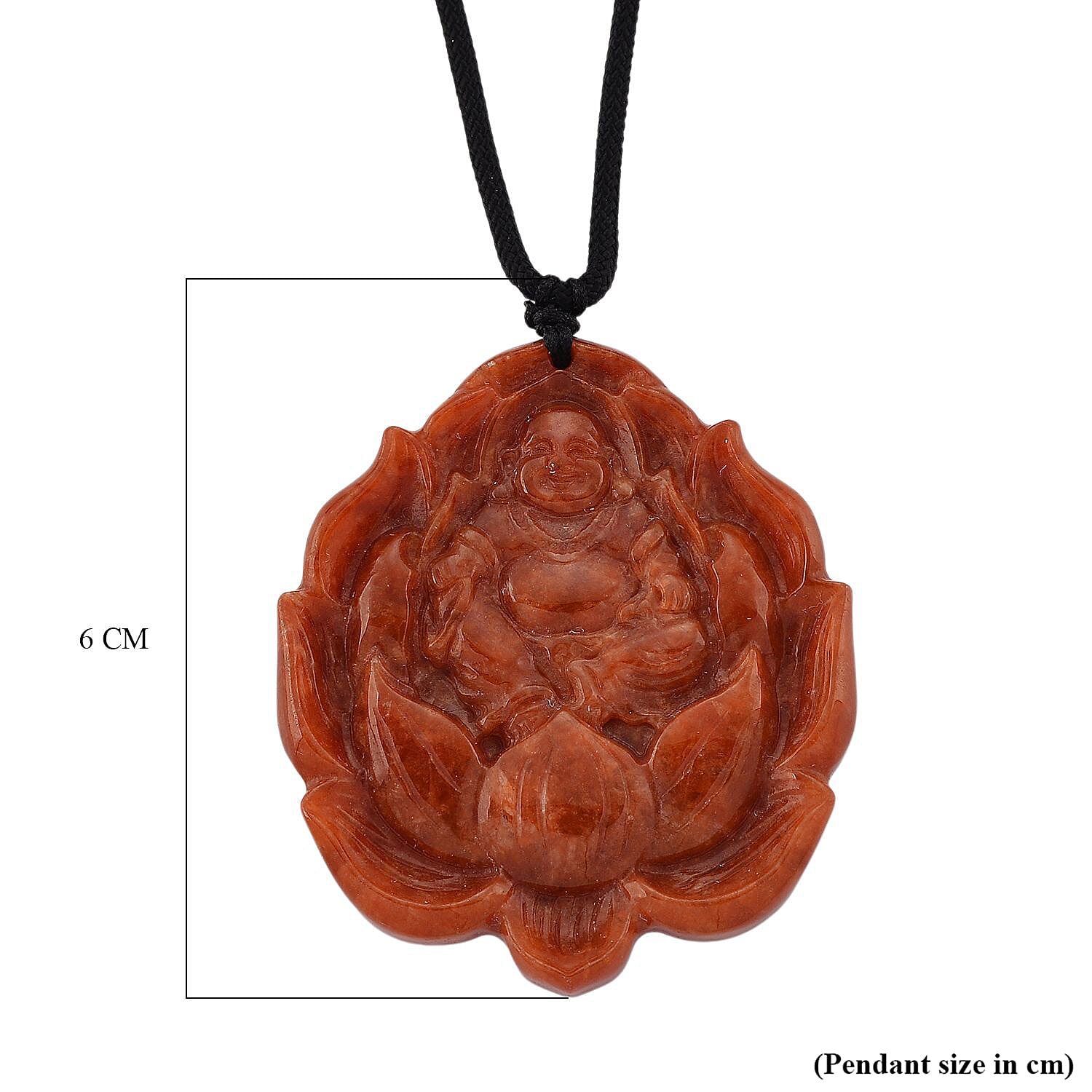 Enhanced Red Jade Carved Lotus & Buddha Necklace with Cotton Thread (Size - 28 Adjustable) 120.00 Ct.