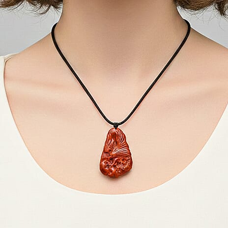 Enhanced Red Jade Carved Eagle Necklace with Cotton Thread (Size - 28 Adjustable) 100.00 Ct.