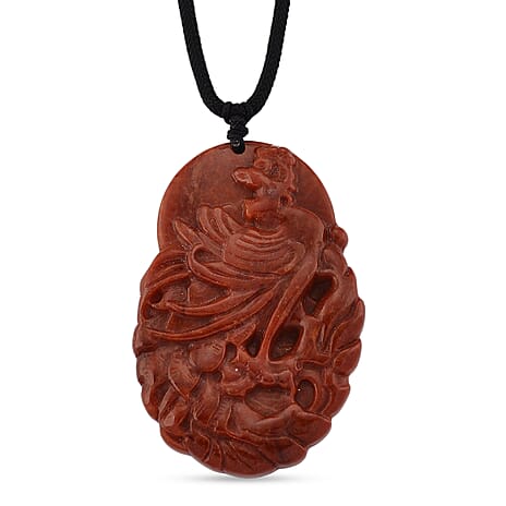 Enhanced Red Jade Carved Phoenix Necklace with Cotton Thread (Size - 28 Adjustable) 100.00 Ct.
