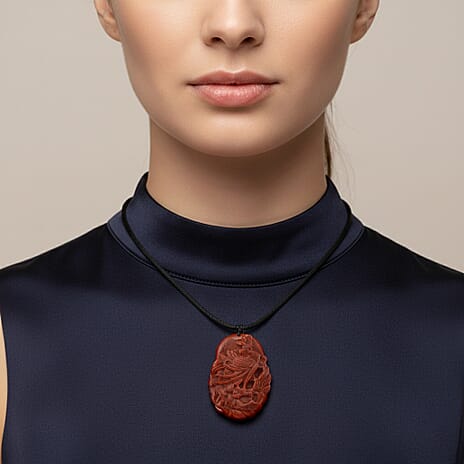 Enhanced Red Jade Carved Phoenix Necklace with Cotton Thread (Size - 28 Adjustable) 100.00 Ct.