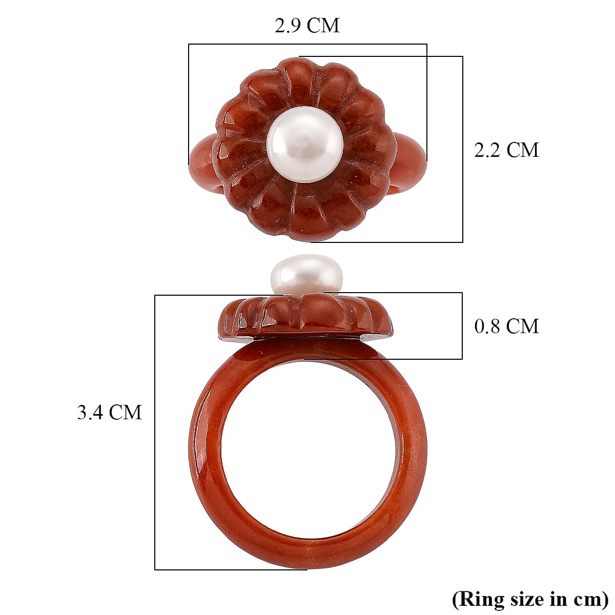 White Fresh Water Pearl and Enhanced Red Jade Flower Ring 25.00 Ct.