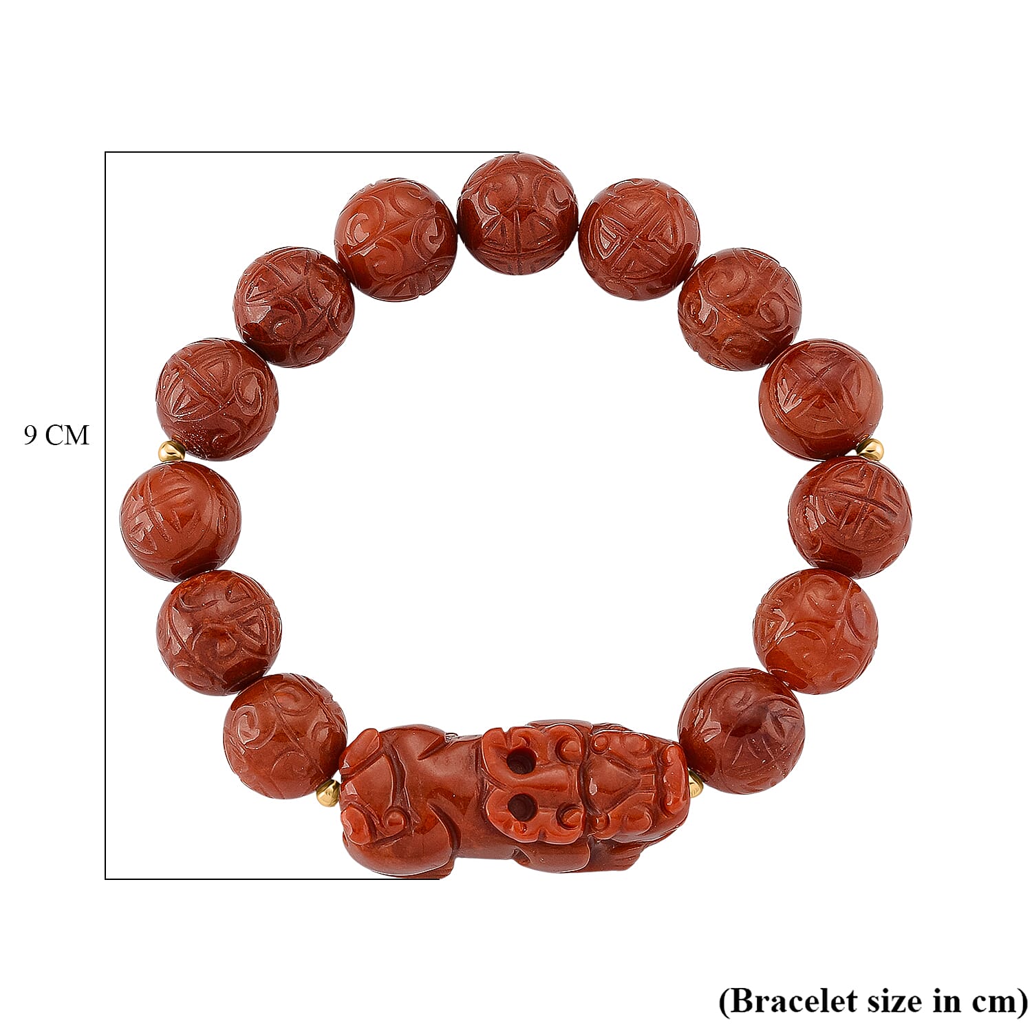 D'Joy Enhanced Red Jade Beads Feng Shui Pixiu Stretchable Bracelet  (Size 7-7.5) in Yellow Gold Plated Sterling Silver 330.00 Ct.