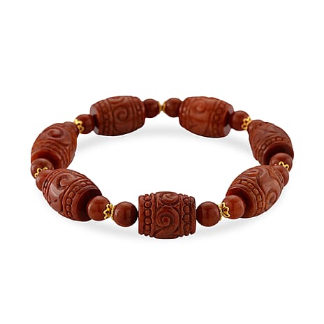 D'Joy Enhanced Red Jade Beads Stretchable Bracelet (Size 7-7.5) in Yellow Gold Plated Sterling Silver 230.00 Ct.