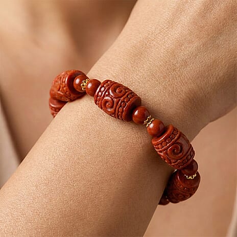 D'Joy Enhanced Red Jade Beads Stretchable Bracelet (Size 7-7.5) in Yellow Gold Plated Sterling Silver 230.00 Ct.