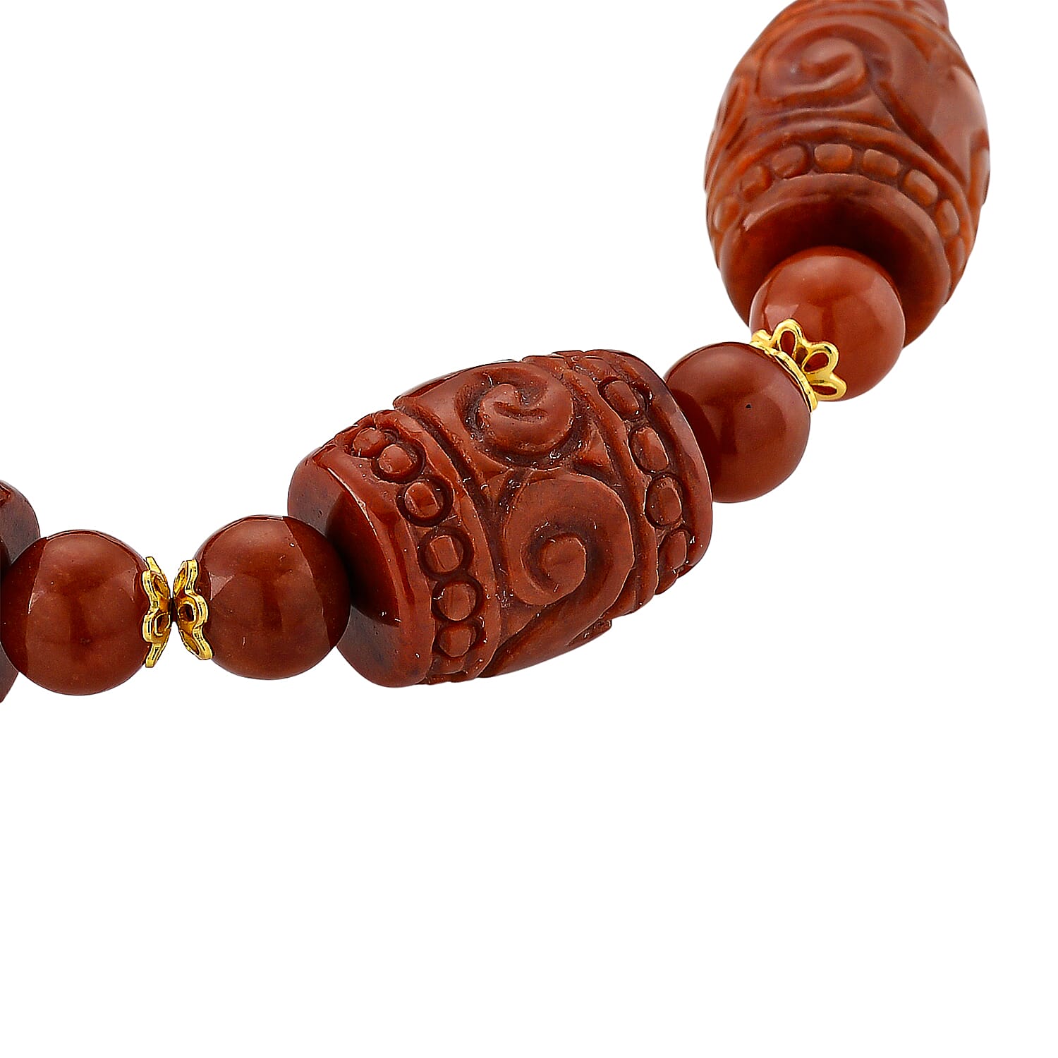 D'Joy Enhanced Red Jade Beads Stretchable Bracelet (Size 7-7.5) in Yellow Gold Plated Sterling Silver 230.00 Ct.