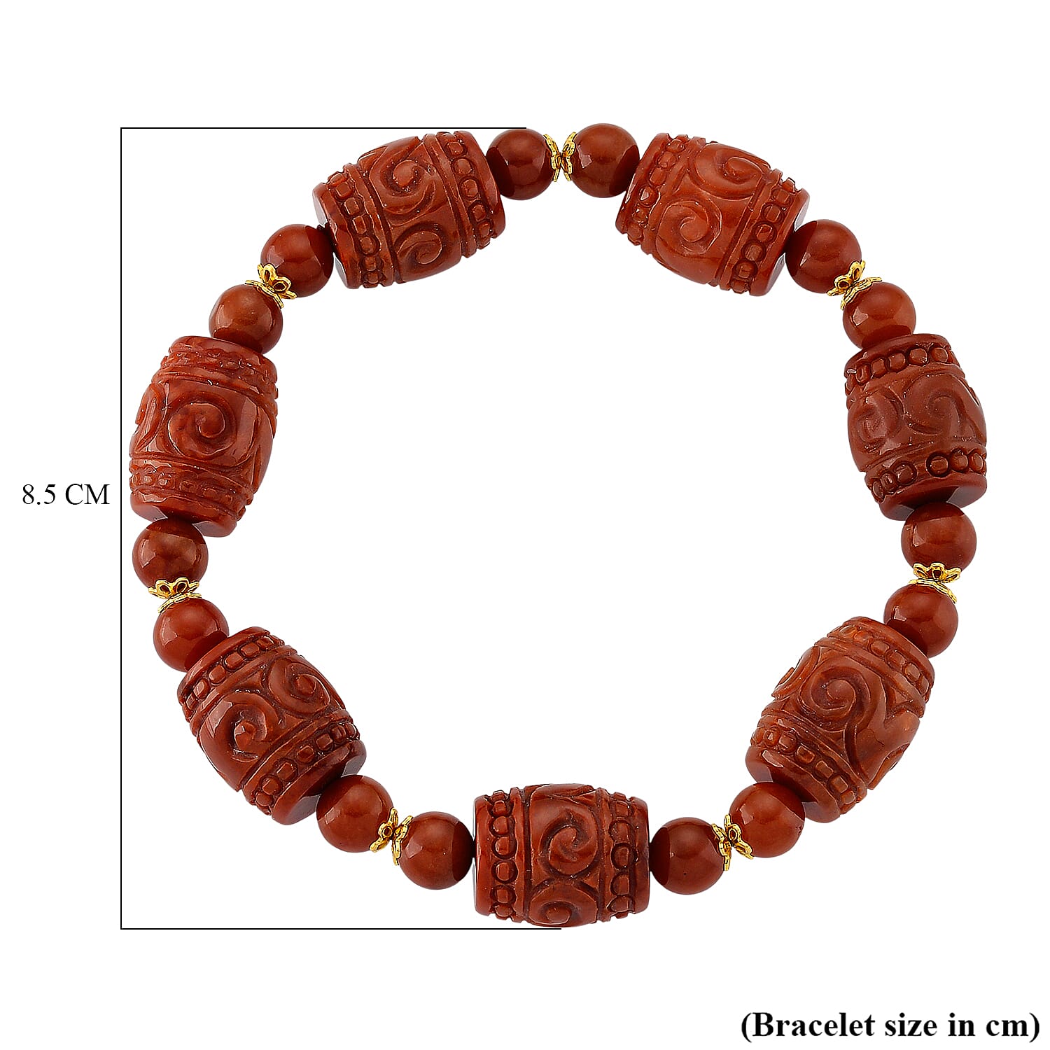 D'Joy Enhanced Red Jade Beads Stretchable Bracelet (Size 7-7.5) in Yellow Gold Plated Sterling Silver 230.00 Ct.