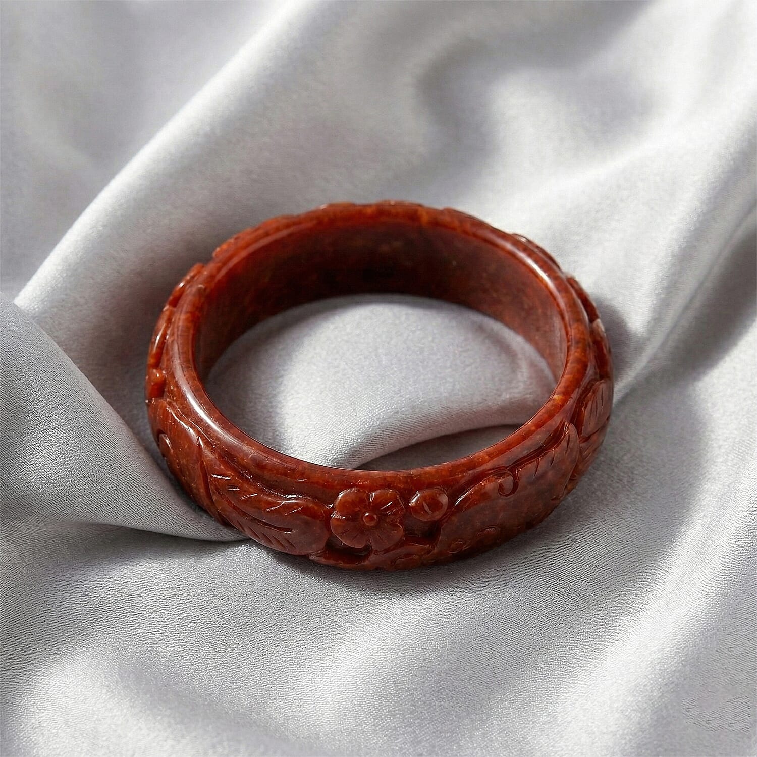 Red Jade Carved Phoenix  Bangle (Size - 8) 260.85 Ct.