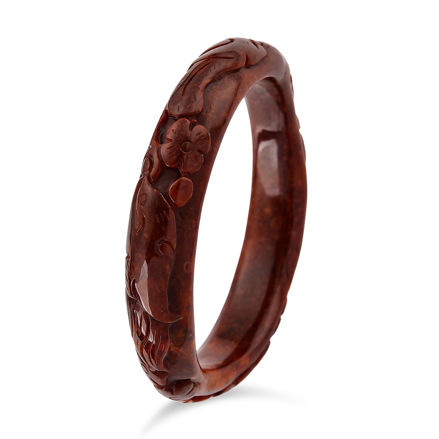 Red Jade Carved Phoenix  Bangle (Size - 8) 260.85 Ct.