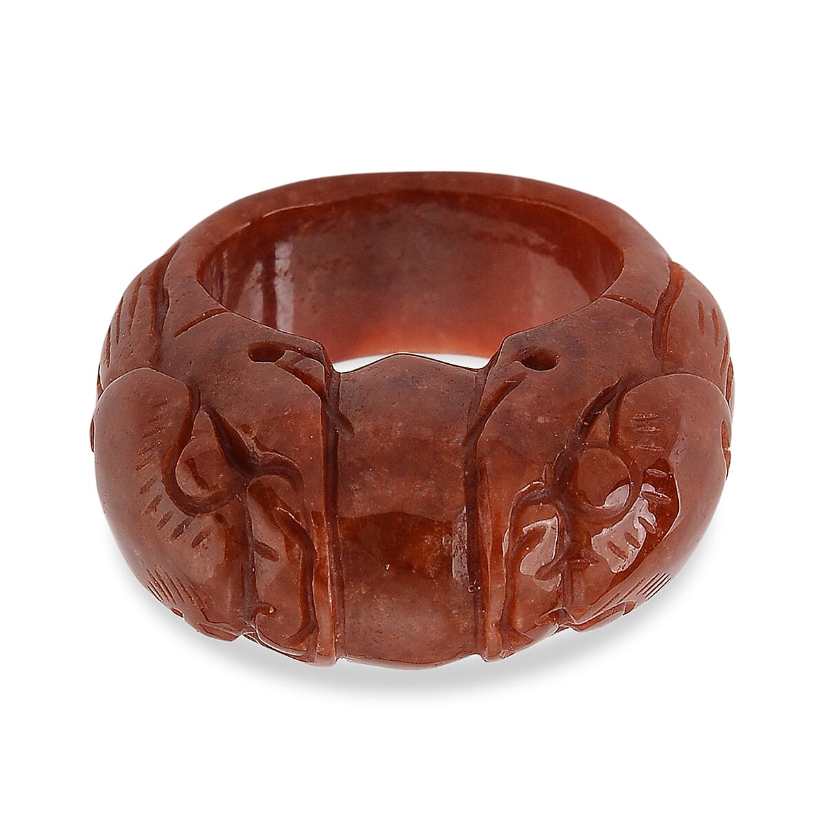 Enhanced Red Jade Dragon Carved Band Ring 70.00 Ct