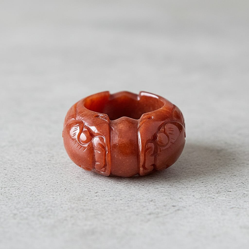Enhanced Red Jade Dragon Carved Band Ring 70.00 Ct