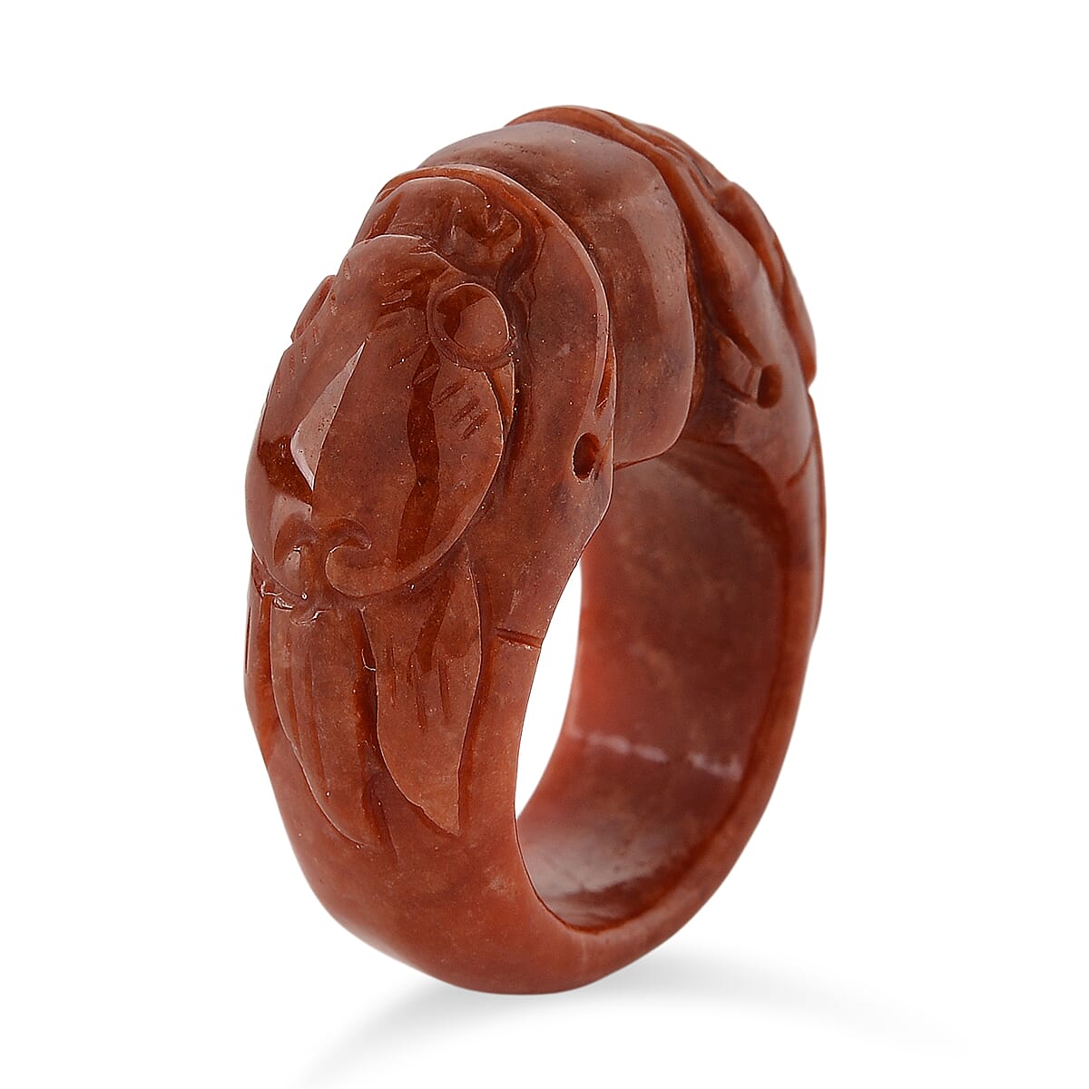 Enhanced Red Jade Dragon Carved Band Ring 70.00 Ct