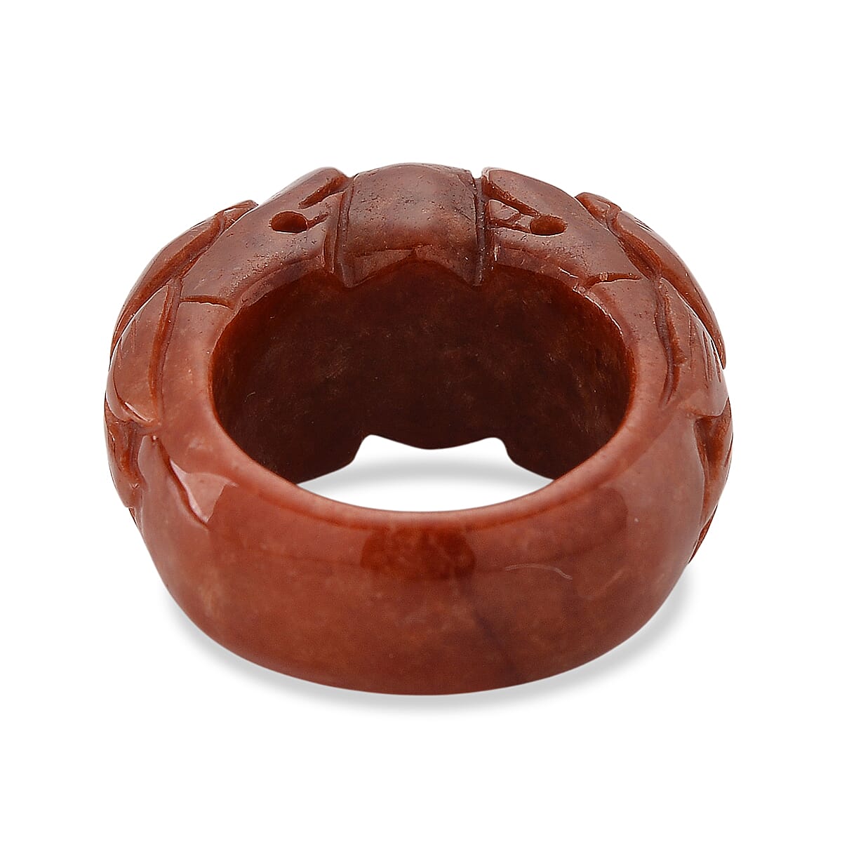 Enhanced Red Jade Dragon Carved Band Ring 70.00 Ct