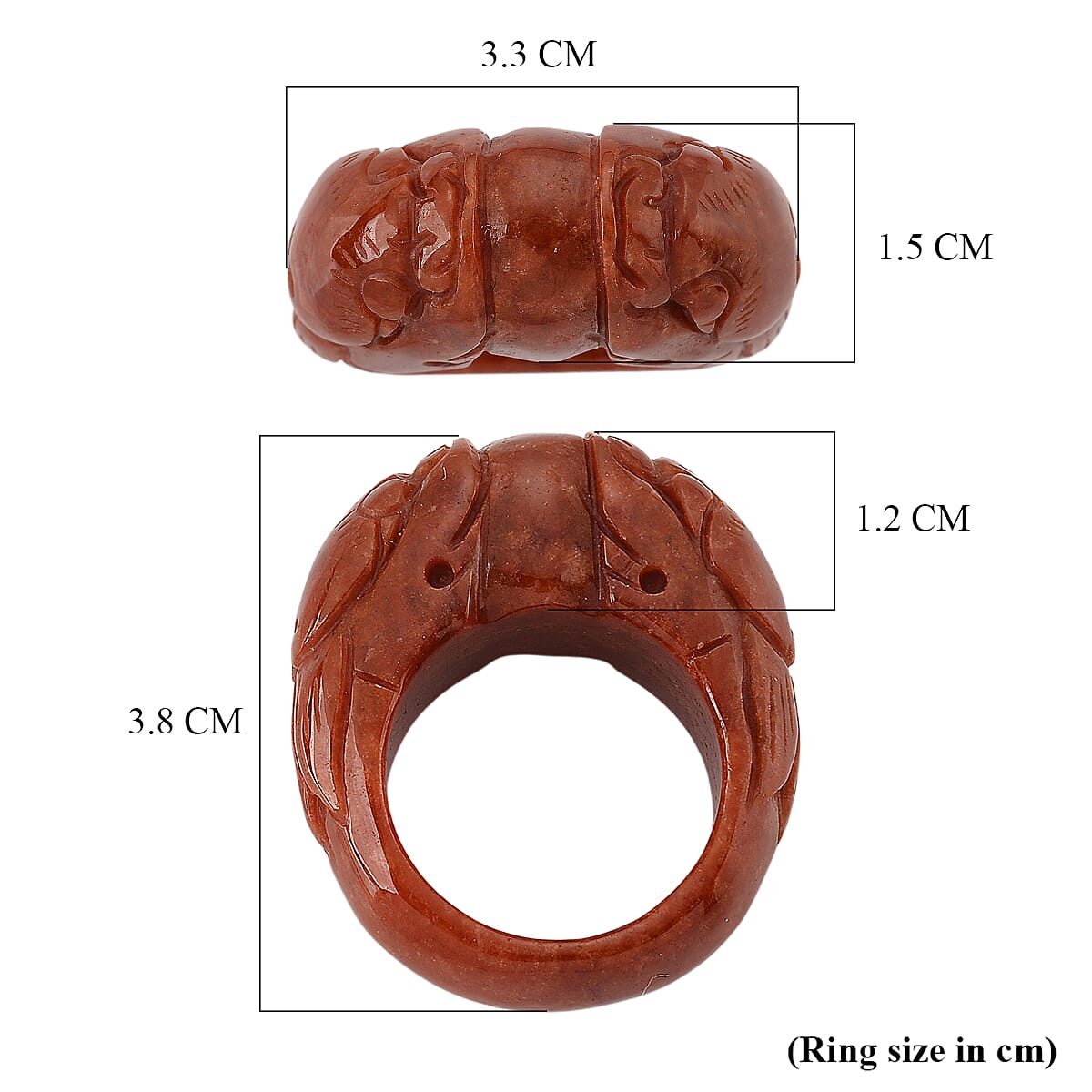 Enhanced Red Jade Dragon Carved Band Ring 70.00 Ct