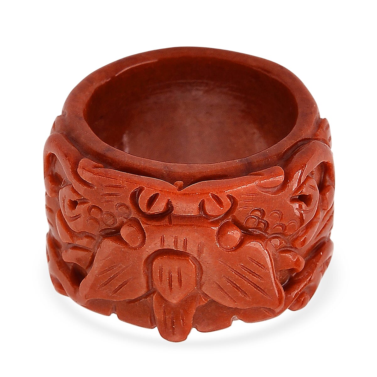 Red Jade Dragon Carved Ring 55.00 Ct.
