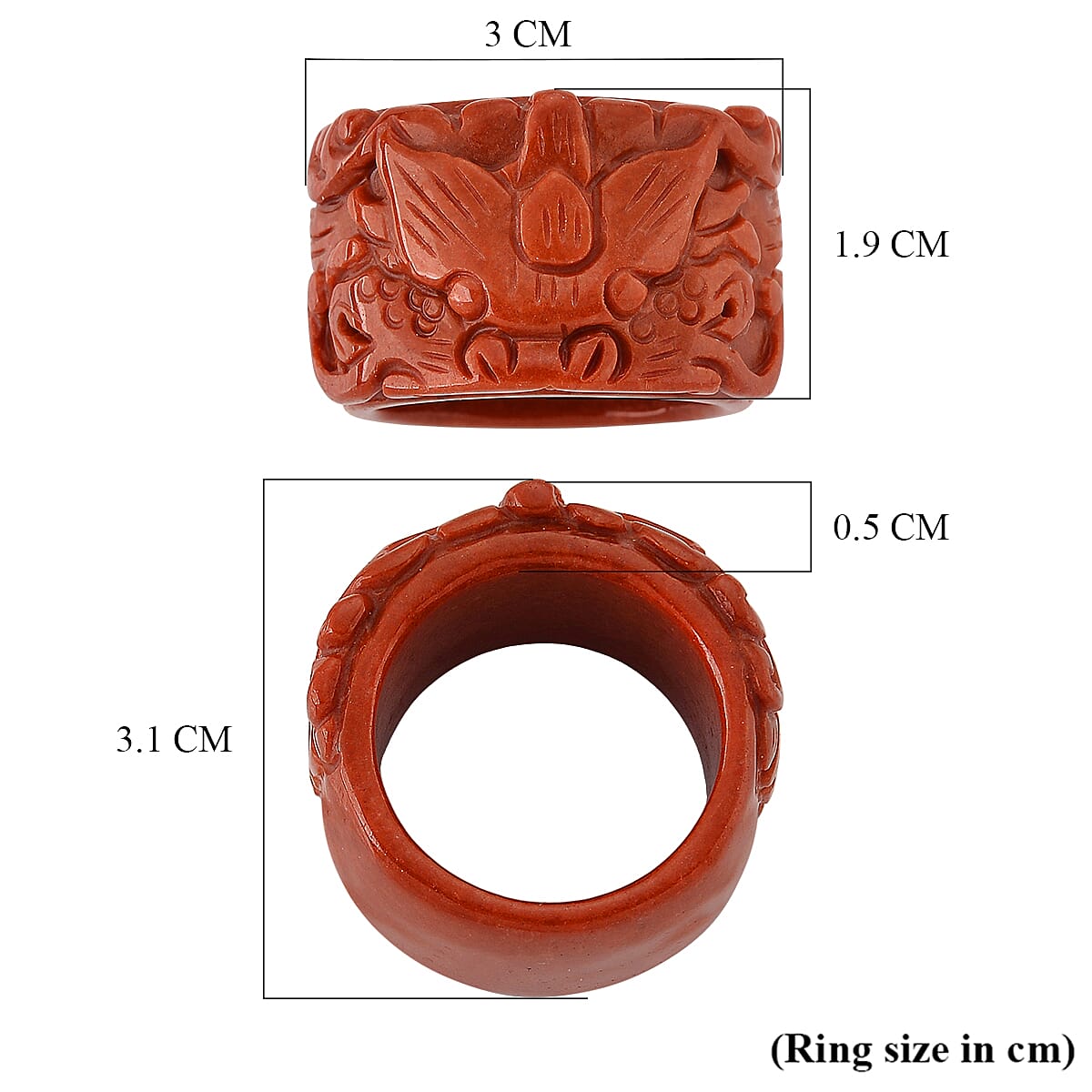 Red Jade Dragon Carved Ring 55.00 Ct.