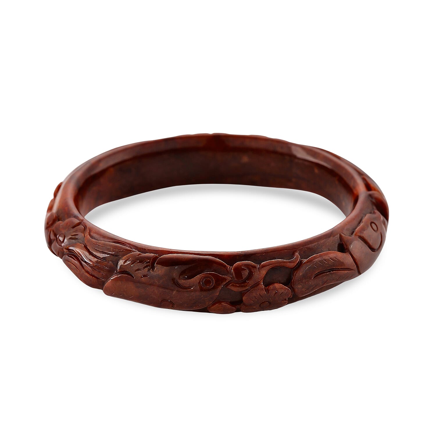 Red Jade Carved Phoenix Bangle (Size-7.5) 239.70 Ct