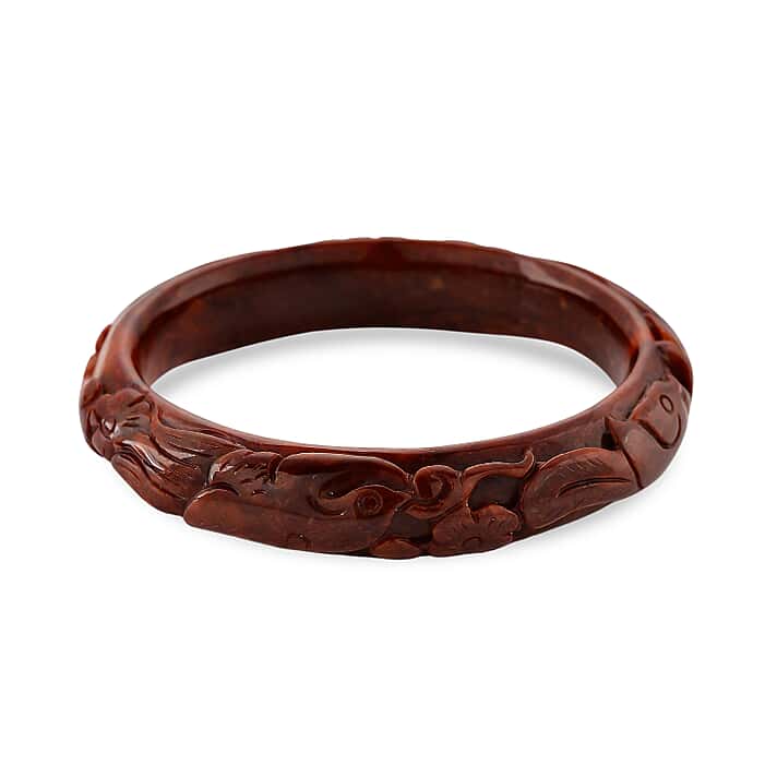 Red Jade Carved Phoenix Bangle (Size-7.5) 239.70 Ct