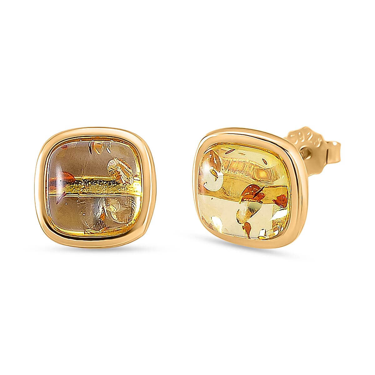 D'Joy Amber Beads Stud Earring with Push Back in Yellow Gold Plated Sterling Silver 3.50 Ct.