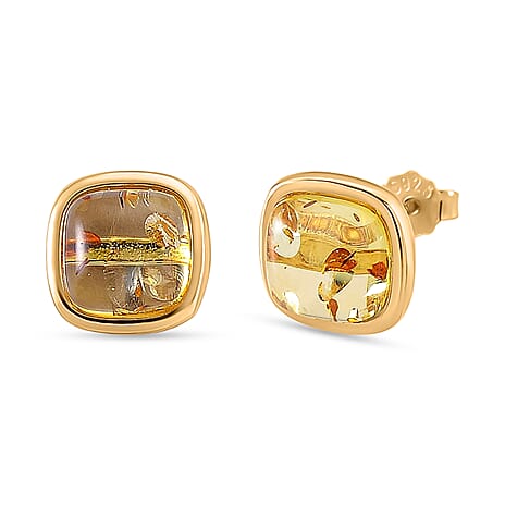 D'Joy Amber Beads Stud Earring with Push Back in Yellow Gold Plated Sterling Silver 3.50 Ct.