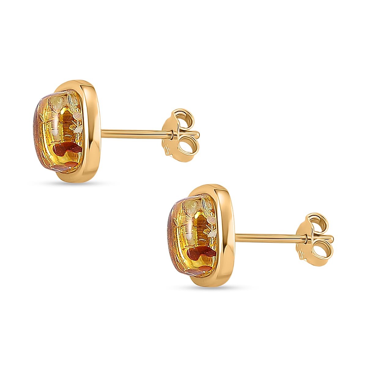 D'Joy Amber Beads Stud Earring with Push Back in Yellow Gold Plated Sterling Silver 3.50 Ct.