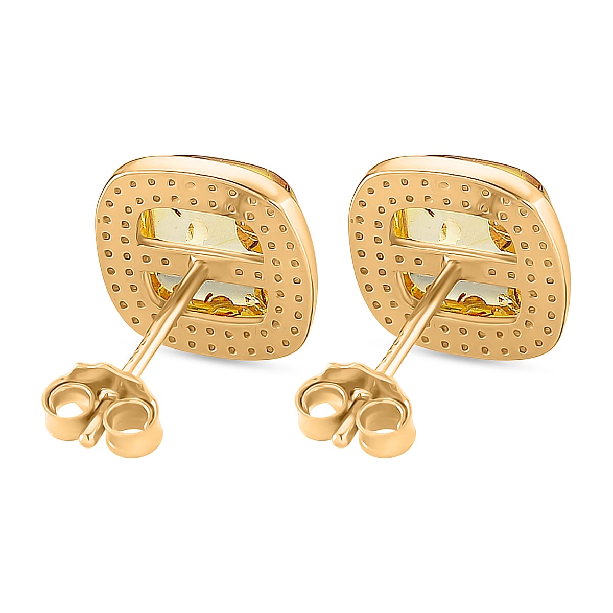 D'Joy Amber Beads Stud Earring with Push Back in Yellow Gold Plated Sterling Silver 3.50 Ct.
