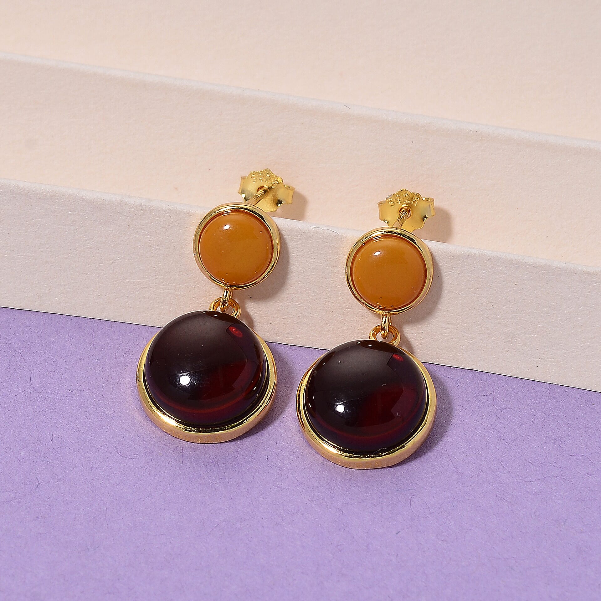 D'Joy Amber Beads Earring with Push Back in Yellow Gold Plated Sterling Silver 6.00 Ct.