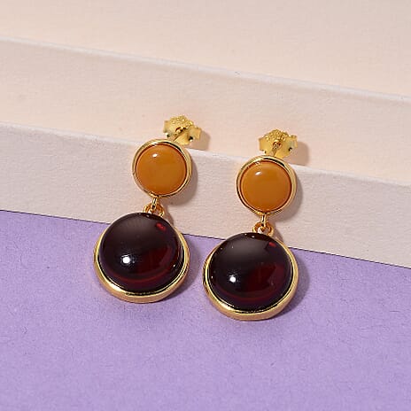 D'Joy Amber Beads Earring with Push Back in Yellow Gold Plated Sterling Silver 6.00 Ct.