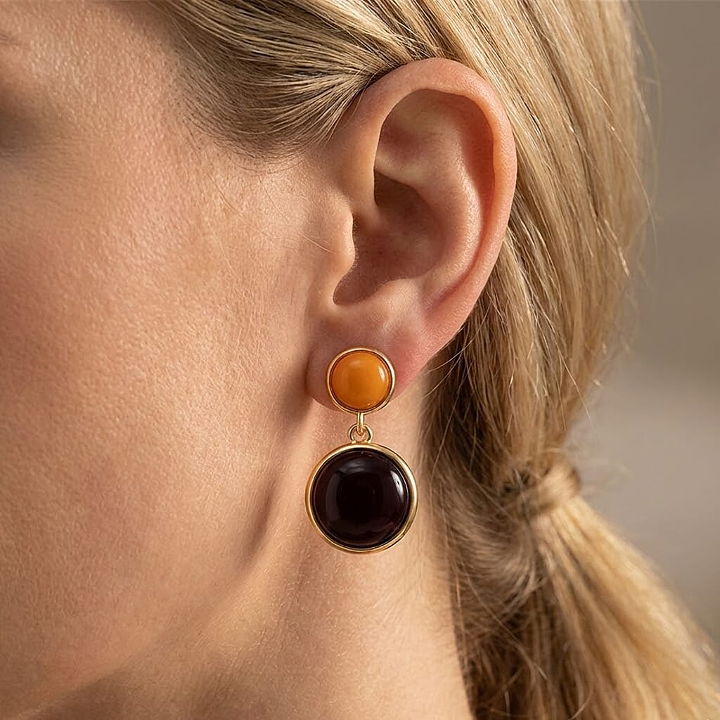 D'Joy Amber Beads Earring with Push Back in Yellow Gold Plated Sterling Silver 6.00 Ct.