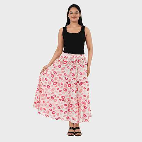 DOD- La Marey Artisan Cotton Block-Printed Tiered Skirt (Size S, 8-10) - Pink & White