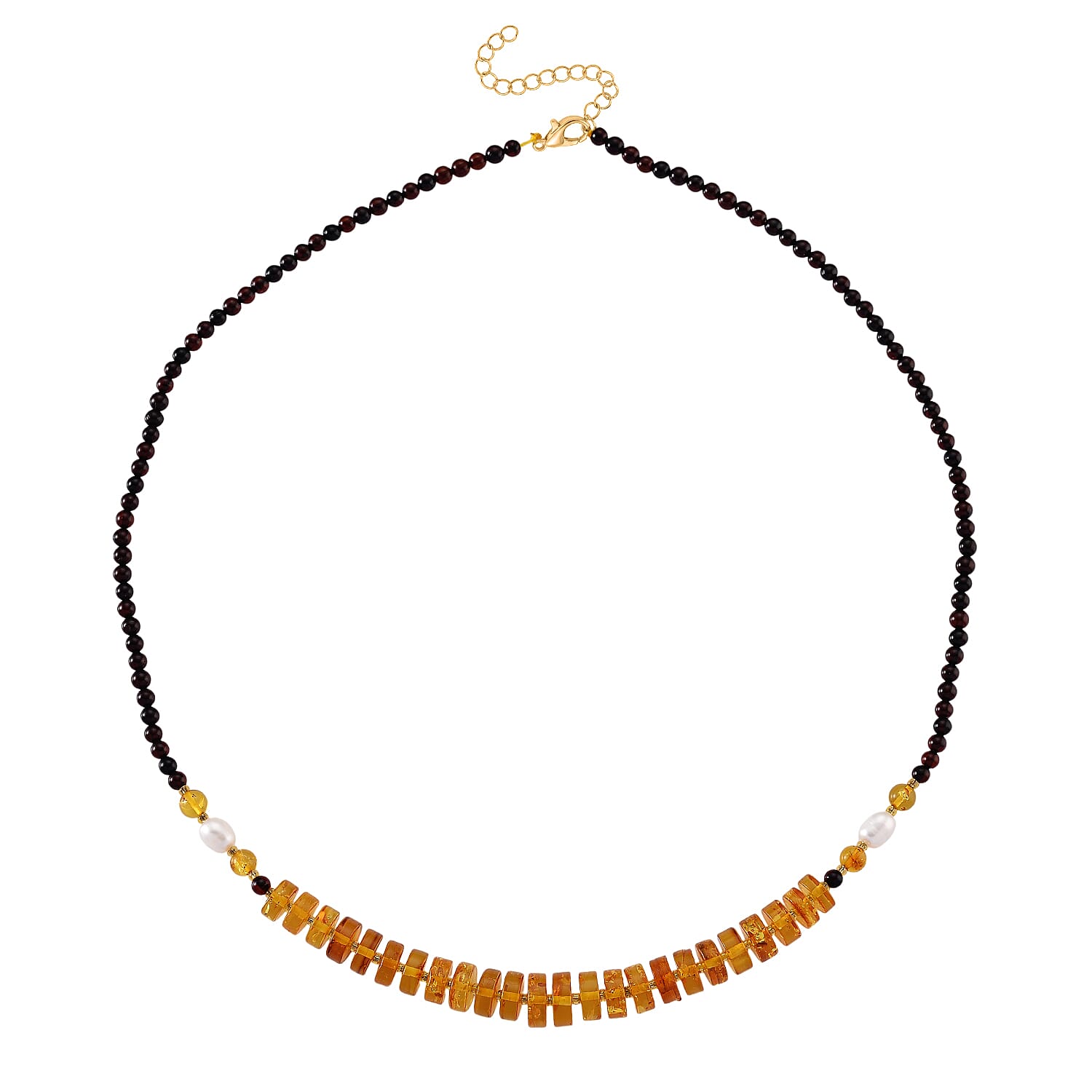 D'Joy Multi Color Amber, White Fresh Water Pearl Beads Necklace Sterling Silver  40.000  Ct.