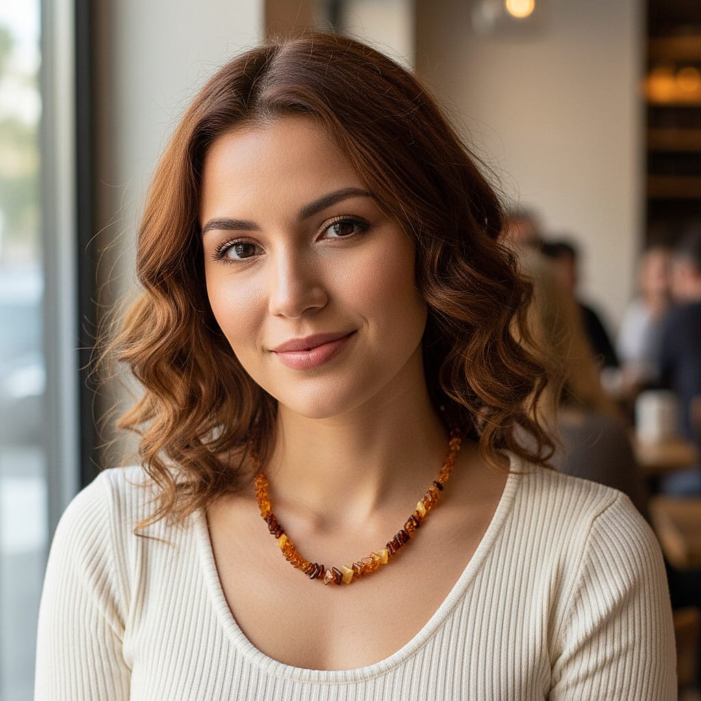 D'Joy Multi Color Amber Beads Necklace Sterling Silver  80.000  Ct.