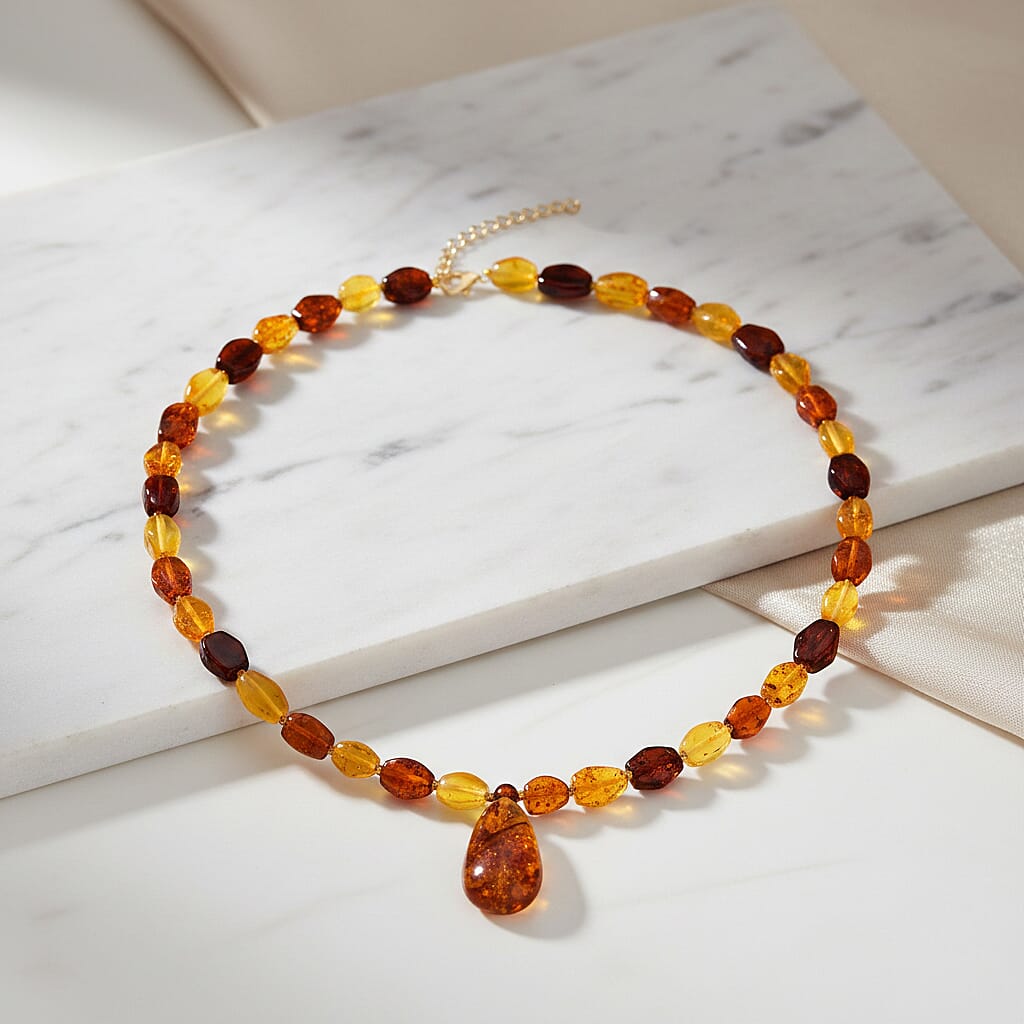 D'Joy Multi Color Amber Beads Necklace Sterling Silver  60.000  Ct.