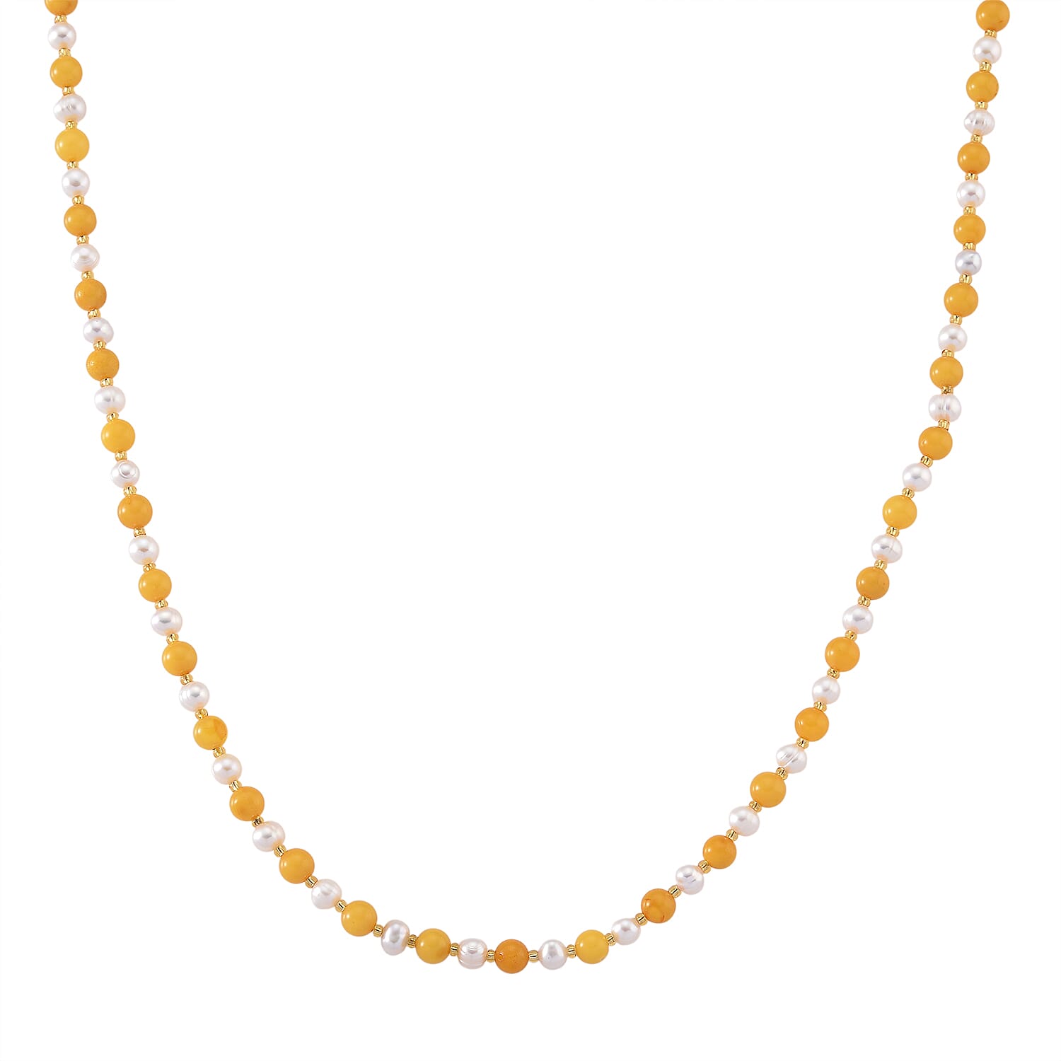 D'Joy Amber, White Fresh Water Pearl Beads Necklace Sterling Silver  40.000  Ct.