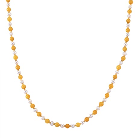 D'Joy Amber, White Fresh Water Pearl Beads Necklace Sterling Silver  40.000  Ct.