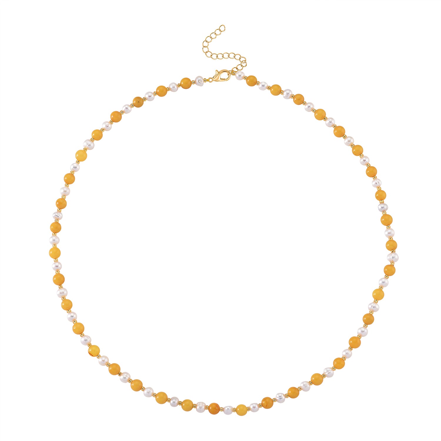 D'Joy Amber, White Fresh Water Pearl Beads Necklace Sterling Silver  40.000  Ct.