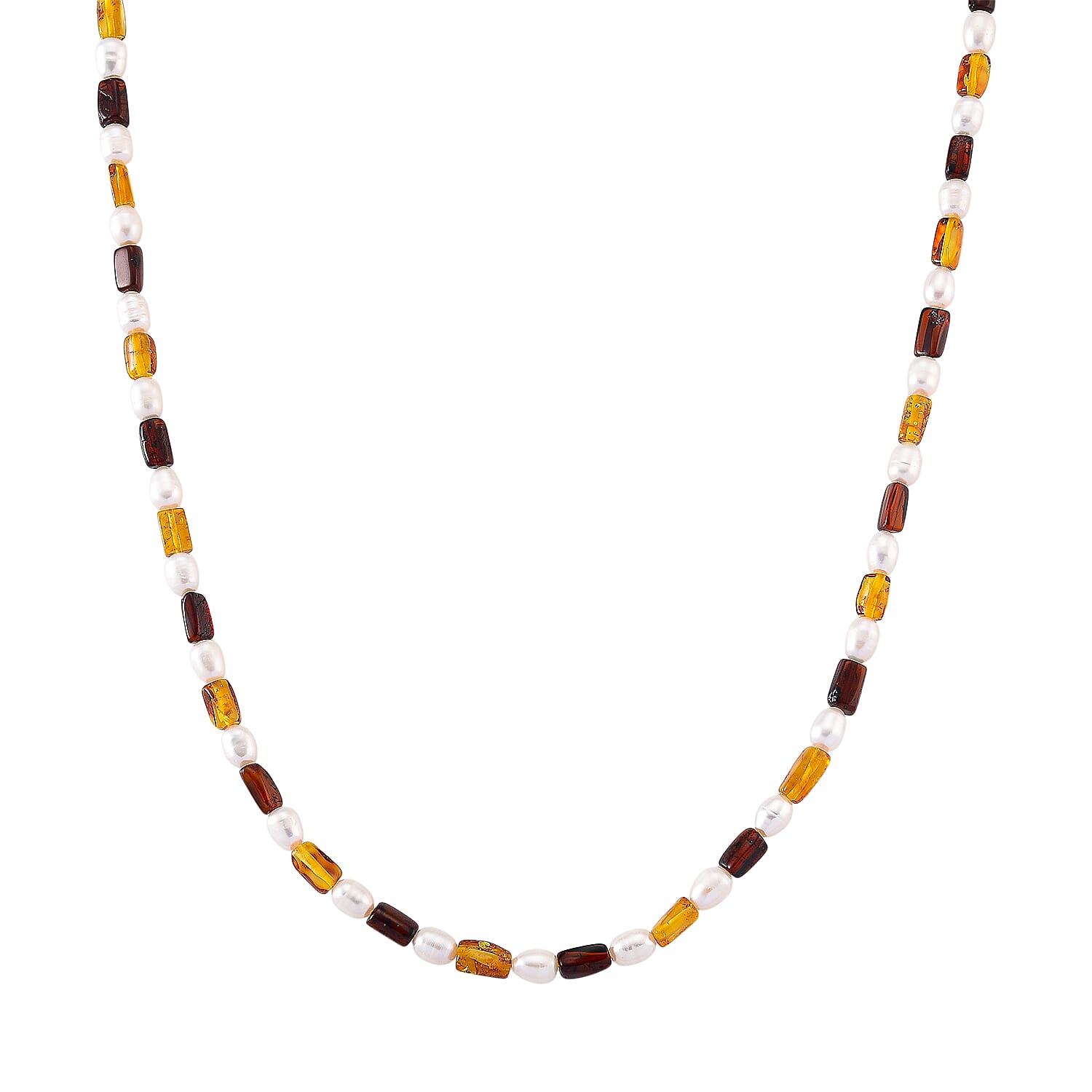 D'Joy Amber, White Fresh Water Pearl Beads Necklace Sterling Silver  65.000  Ct.