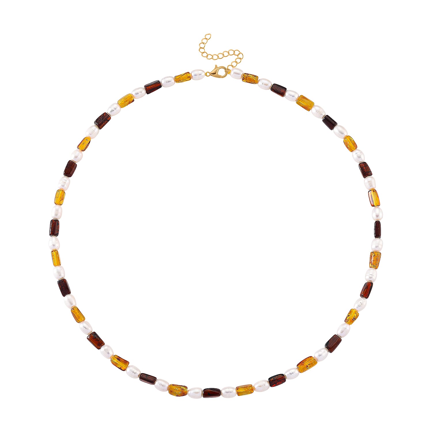 D'Joy Amber, White Fresh Water Pearl Beads Necklace Sterling Silver  65.000  Ct.