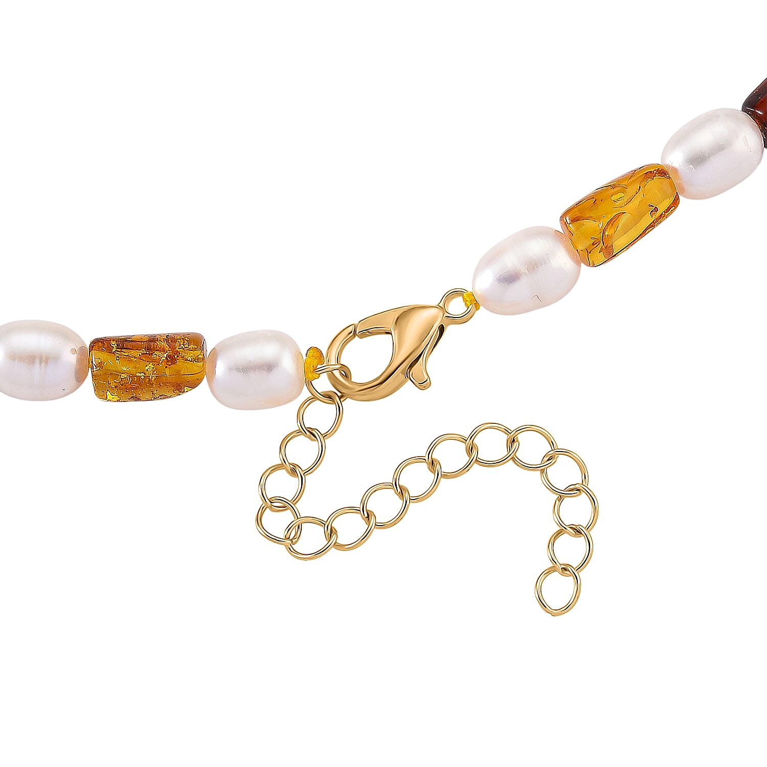 D'Joy Amber, White Fresh Water Pearl Beads Necklace Sterling Silver  65.000  Ct.