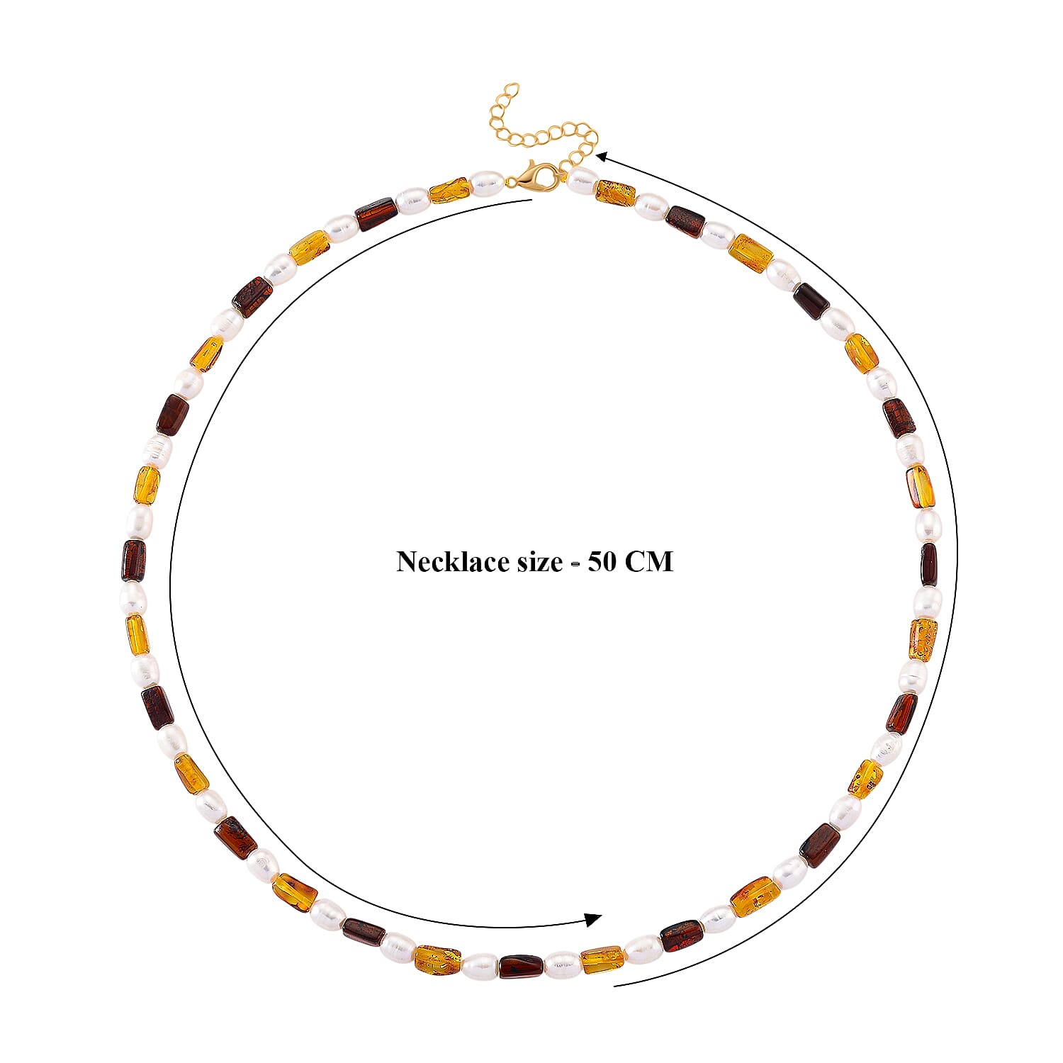 D'Joy Amber, White Fresh Water Pearl Beads Necklace Sterling Silver  65.000  Ct.