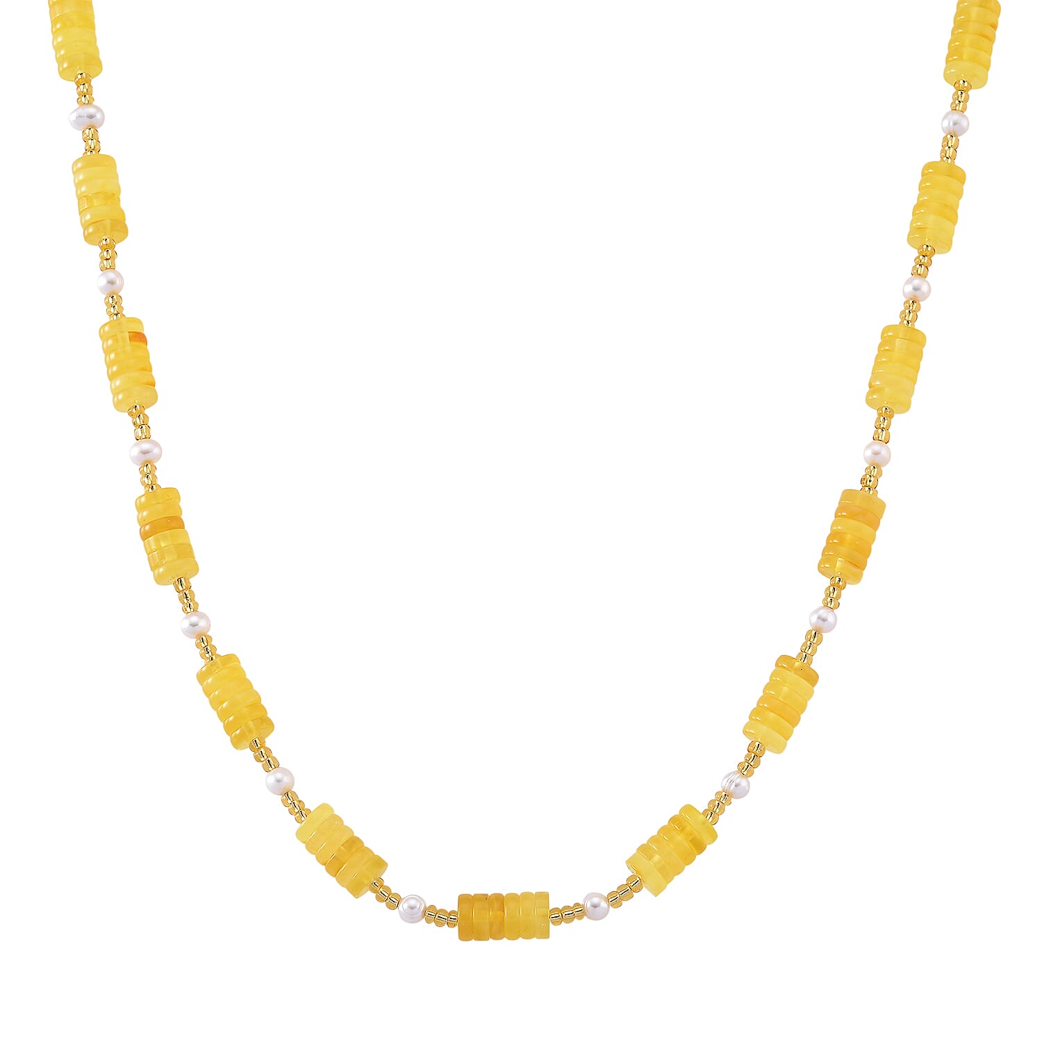 D'Joy Amber, White Fresh Water Pearl Beads Necklace Sterling Silver  65.000  Ct.