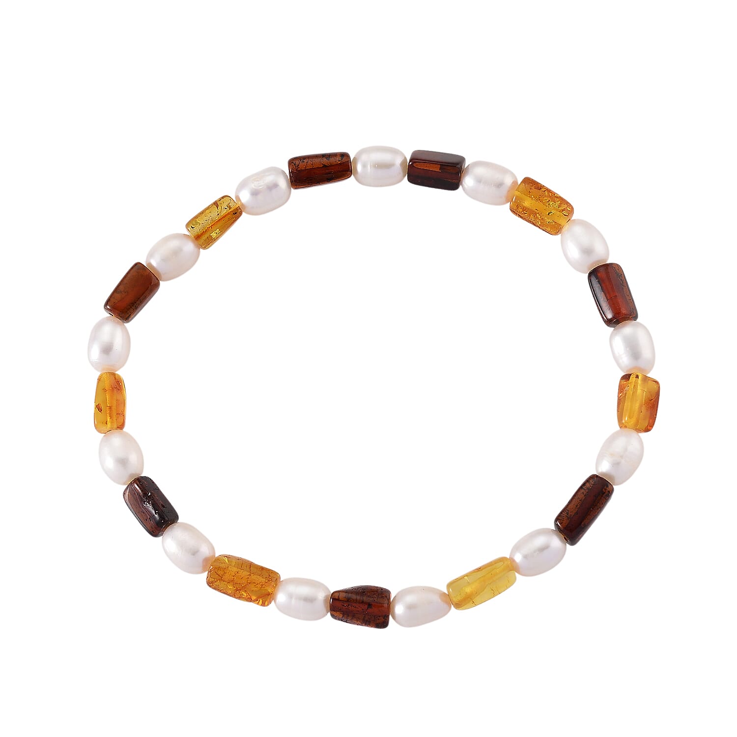 Amber, White Fresh Water Pearl Stone Bracelet  30.000  Ct.